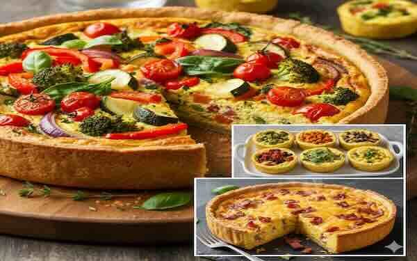 Broccoli and cheddar quiche with bright green florets set in a golden custard under a browned cheese top